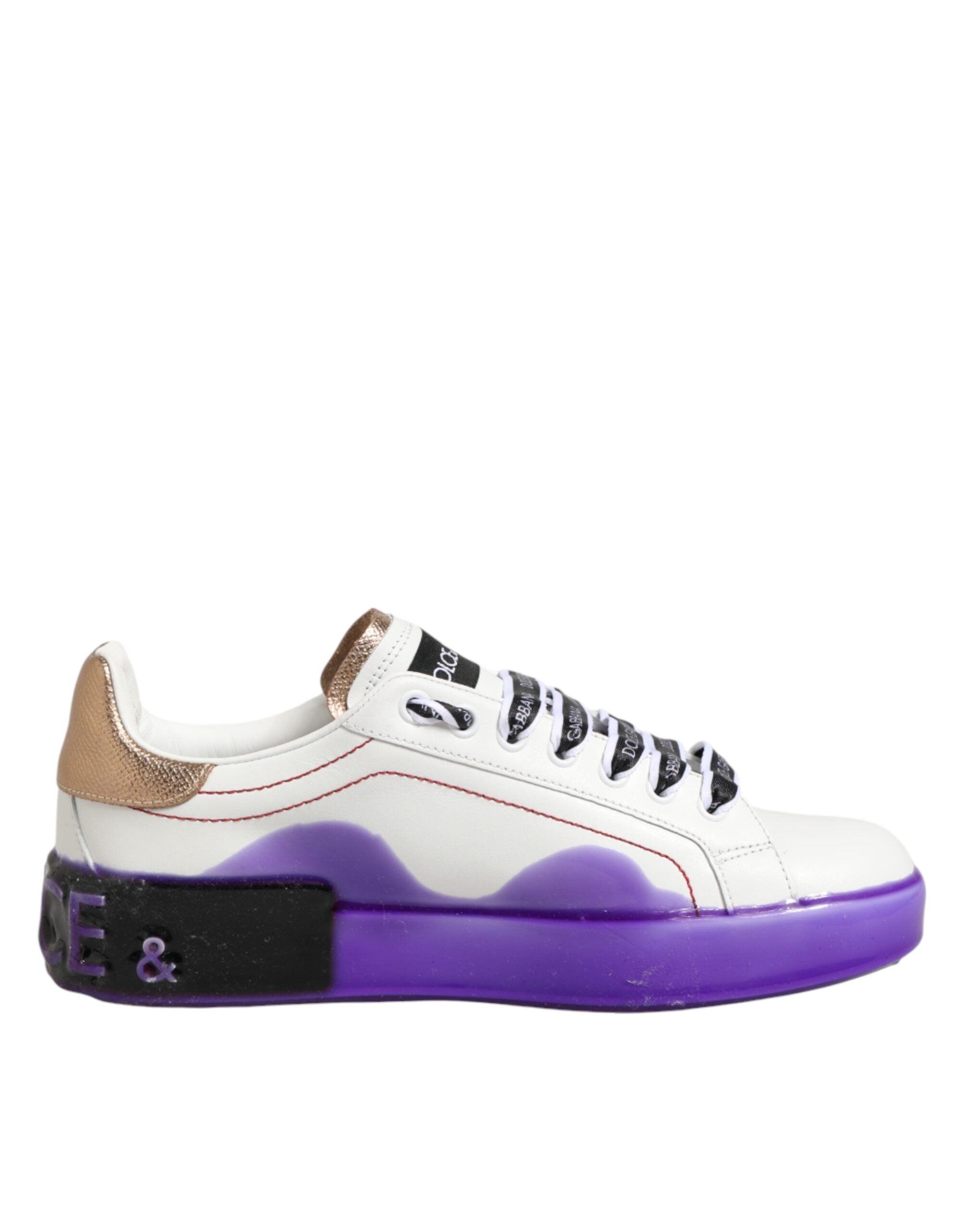 Dolce & Gabbana White Purple Leather Low Top Sneaker Women's Shoes