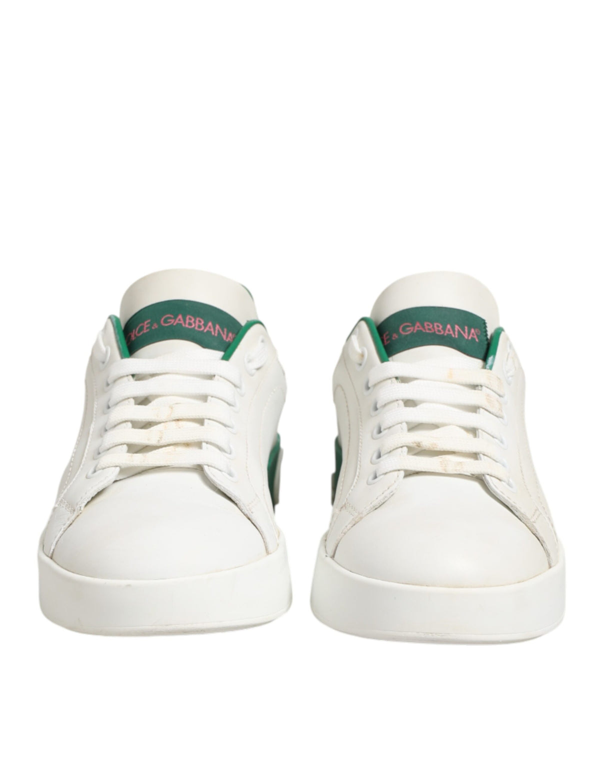 Dolce & Gabbana White Green Leather Low Top Sneakers Women's Shoes (Pre-Owned)