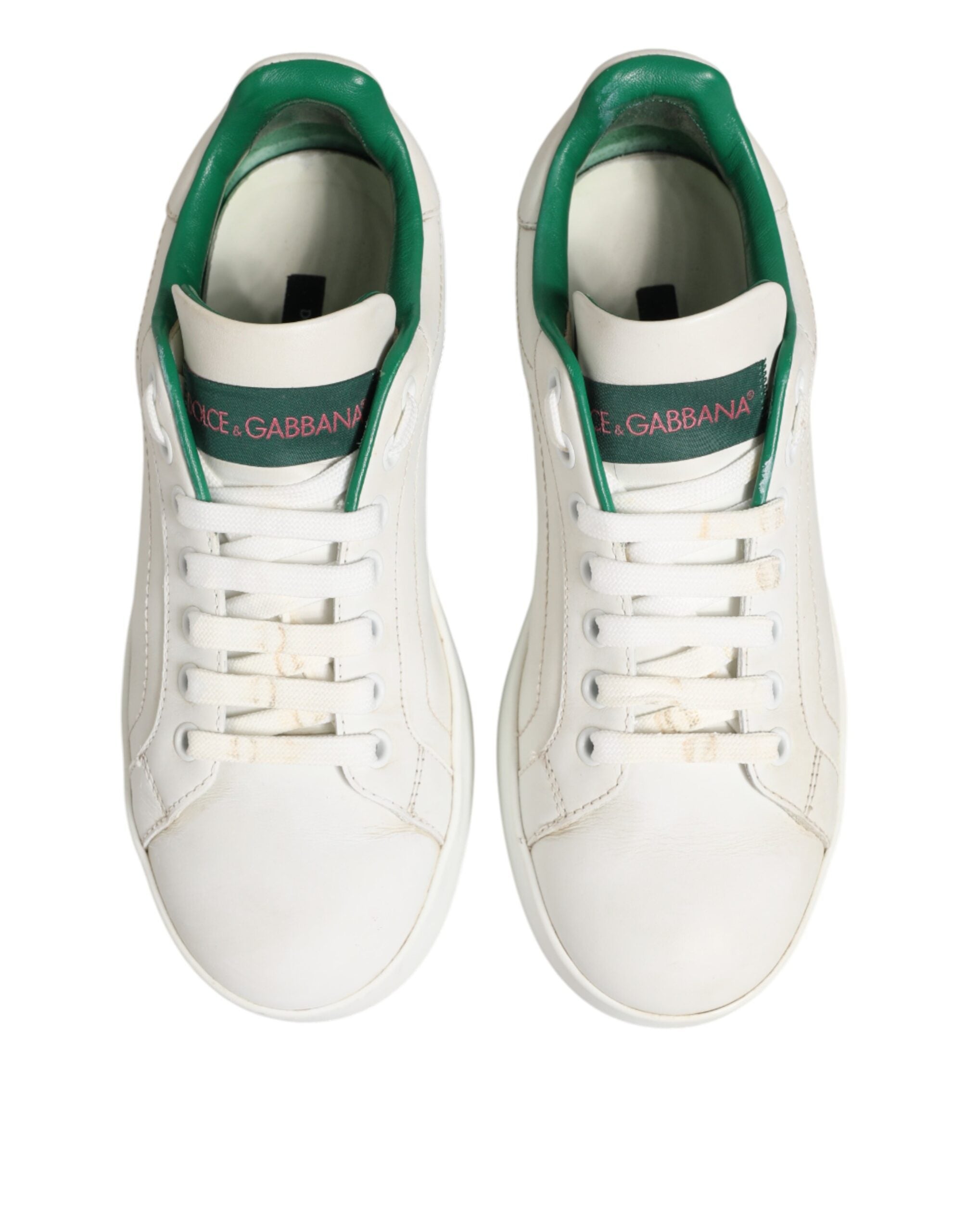 Dolce & Gabbana White Green Leather Low Top Sneakers Women's Shoes (Pre-Owned)