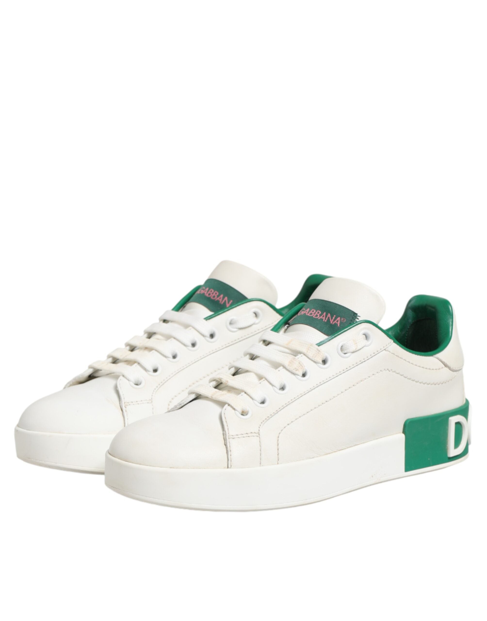 Dolce & Gabbana White Green Leather Low Top Sneakers Women's Shoes (Pre-Owned)