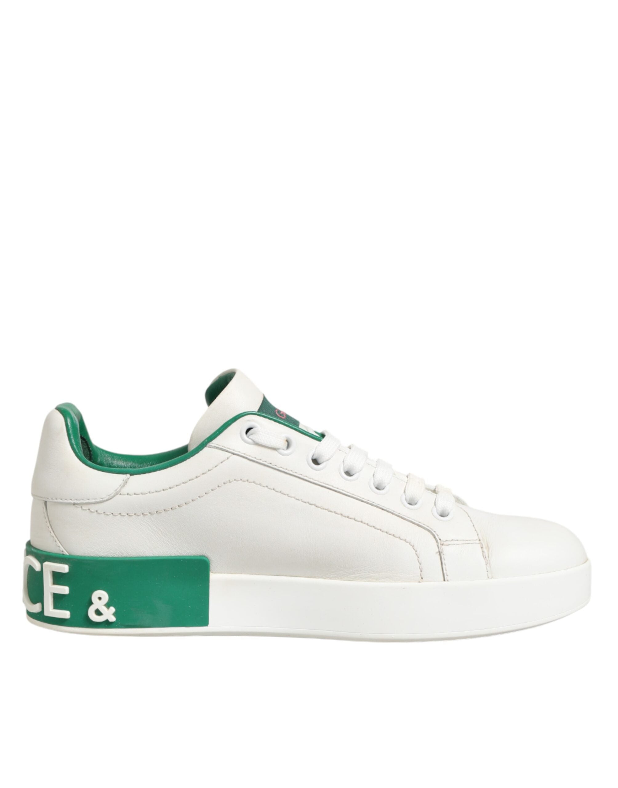 Dolce & Gabbana White Green Leather Low Top Sneakers Women's Shoes (Pre-Owned)
