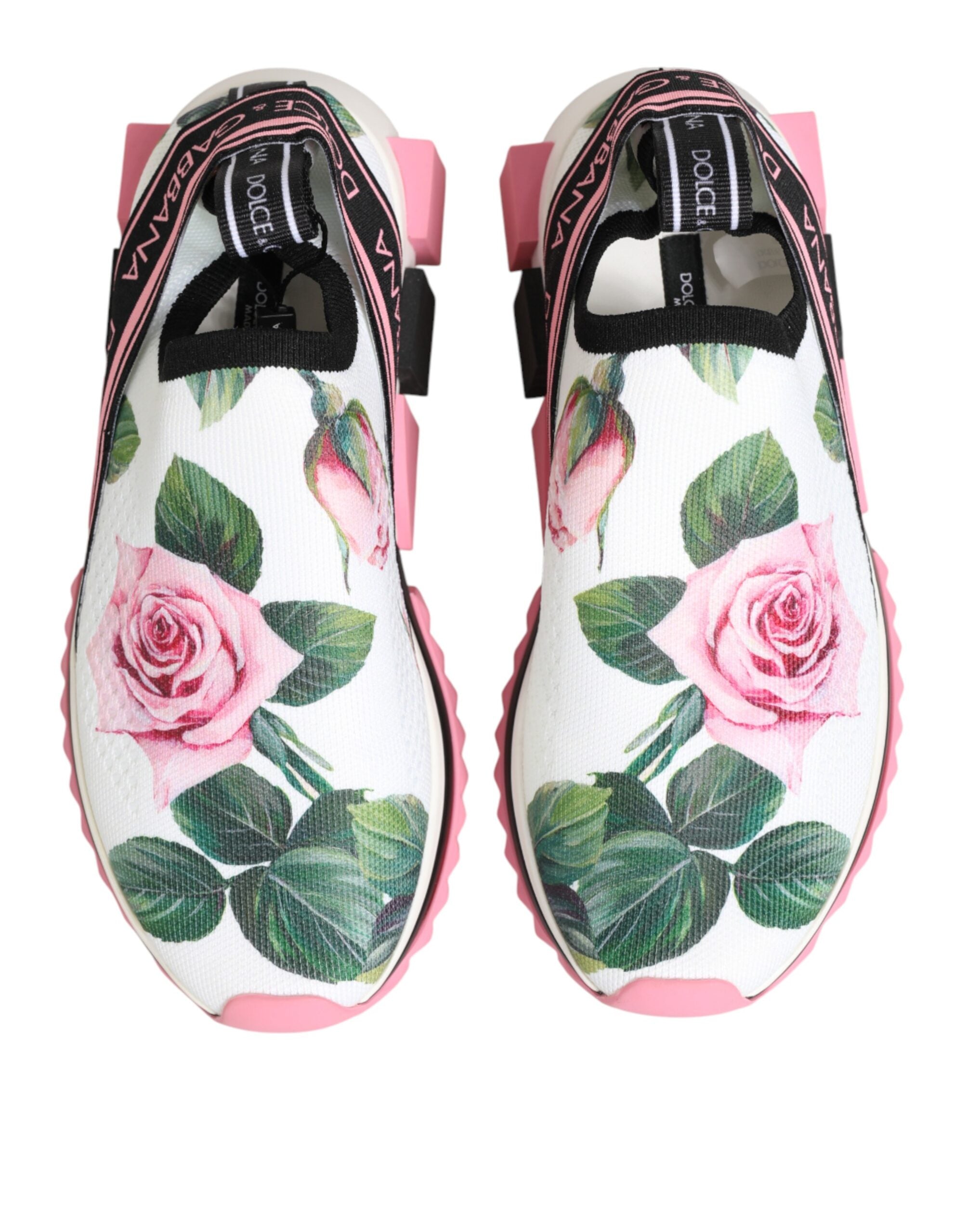 Dolce & Gabbana White Rose Print Sorrento Sneakers Women's Shoes