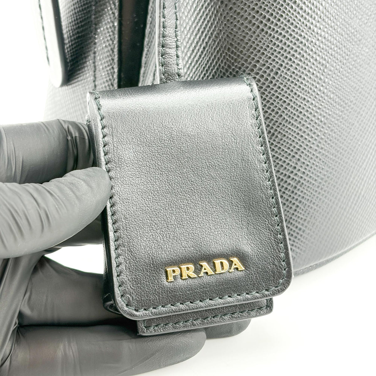 Prada Matinee Top Handle Saffiano Leather Black Leather Handbag (Pre-Owned)