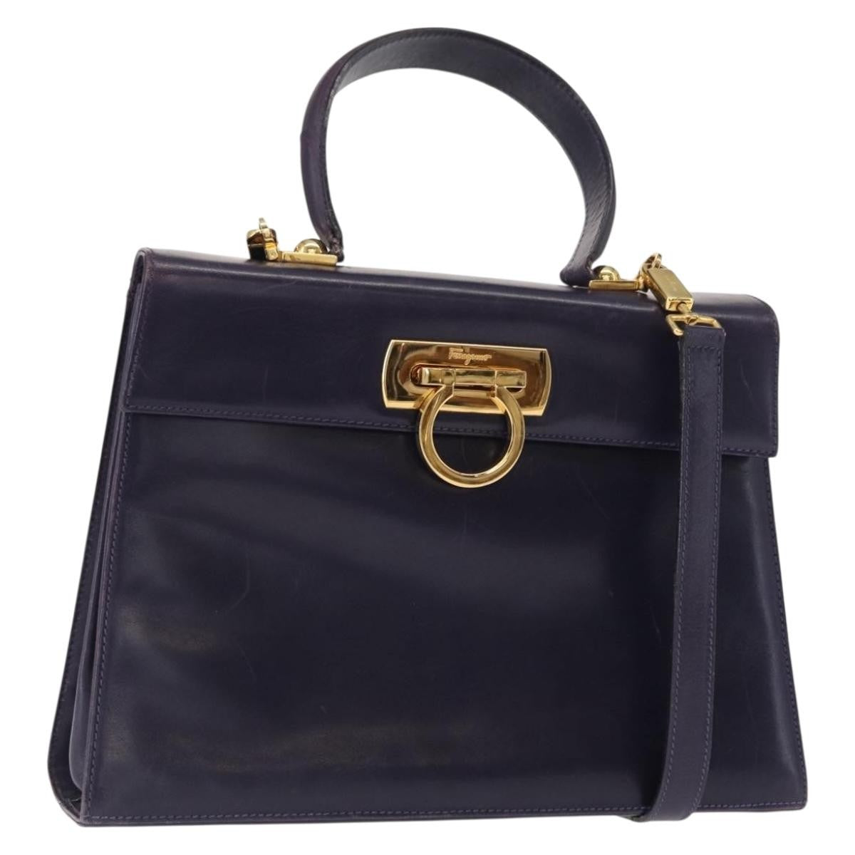 Salvatore Ferragamo Convertible Top Handle Leather Purple Leather Tote Bag Bag (Pre-Owned)