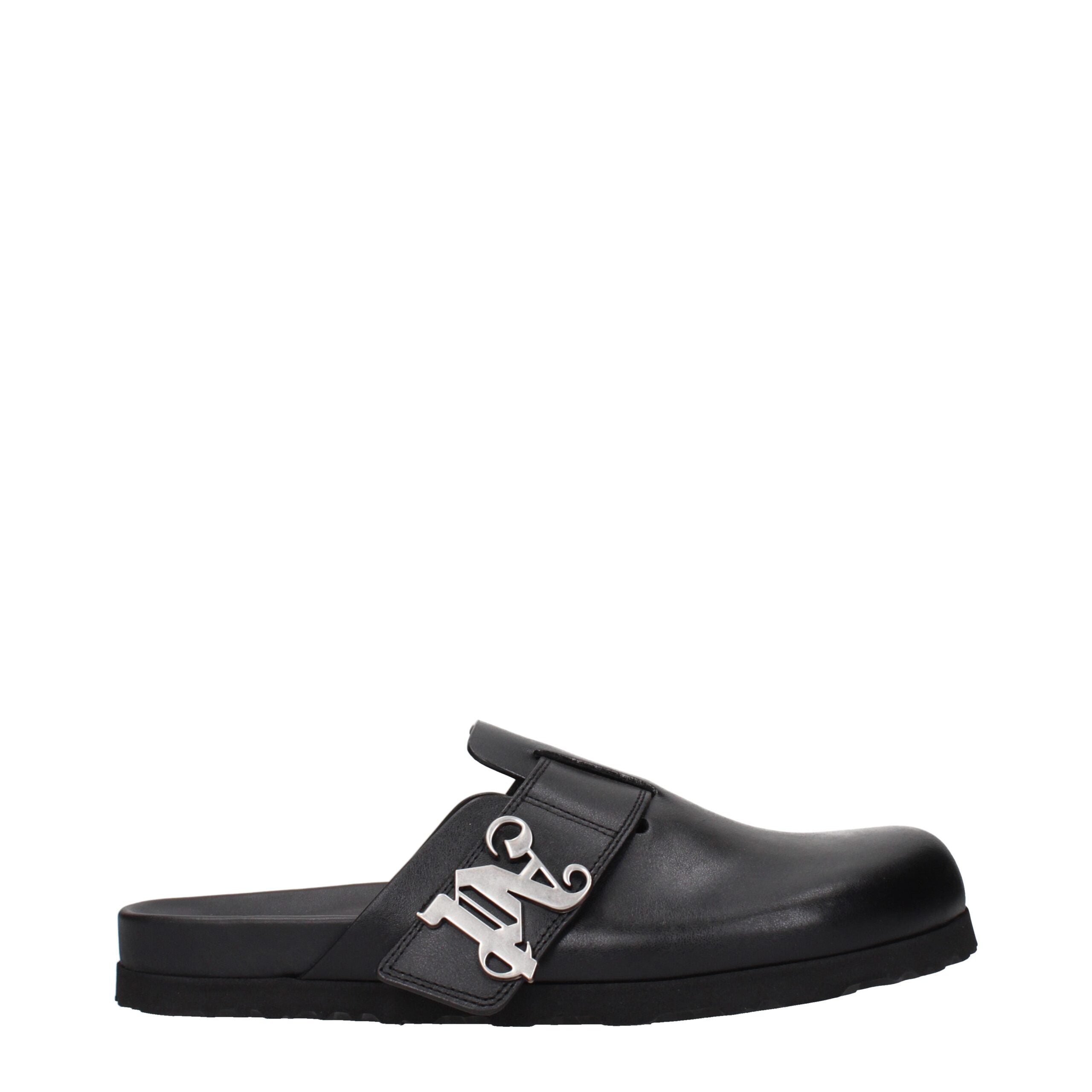 Palm Angels Black Leather Men's Slippers