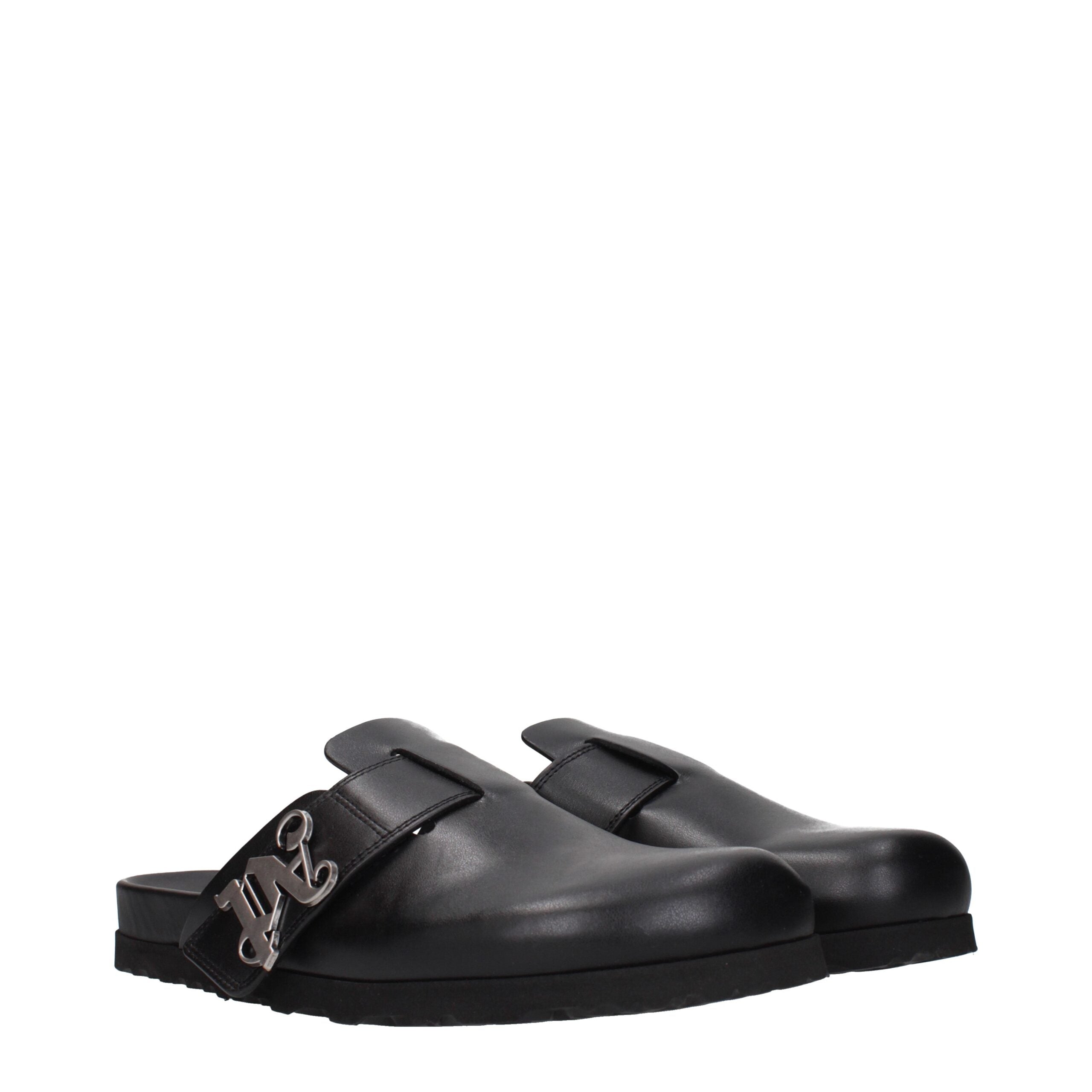 Palm Angels Black Leather Men's Slippers