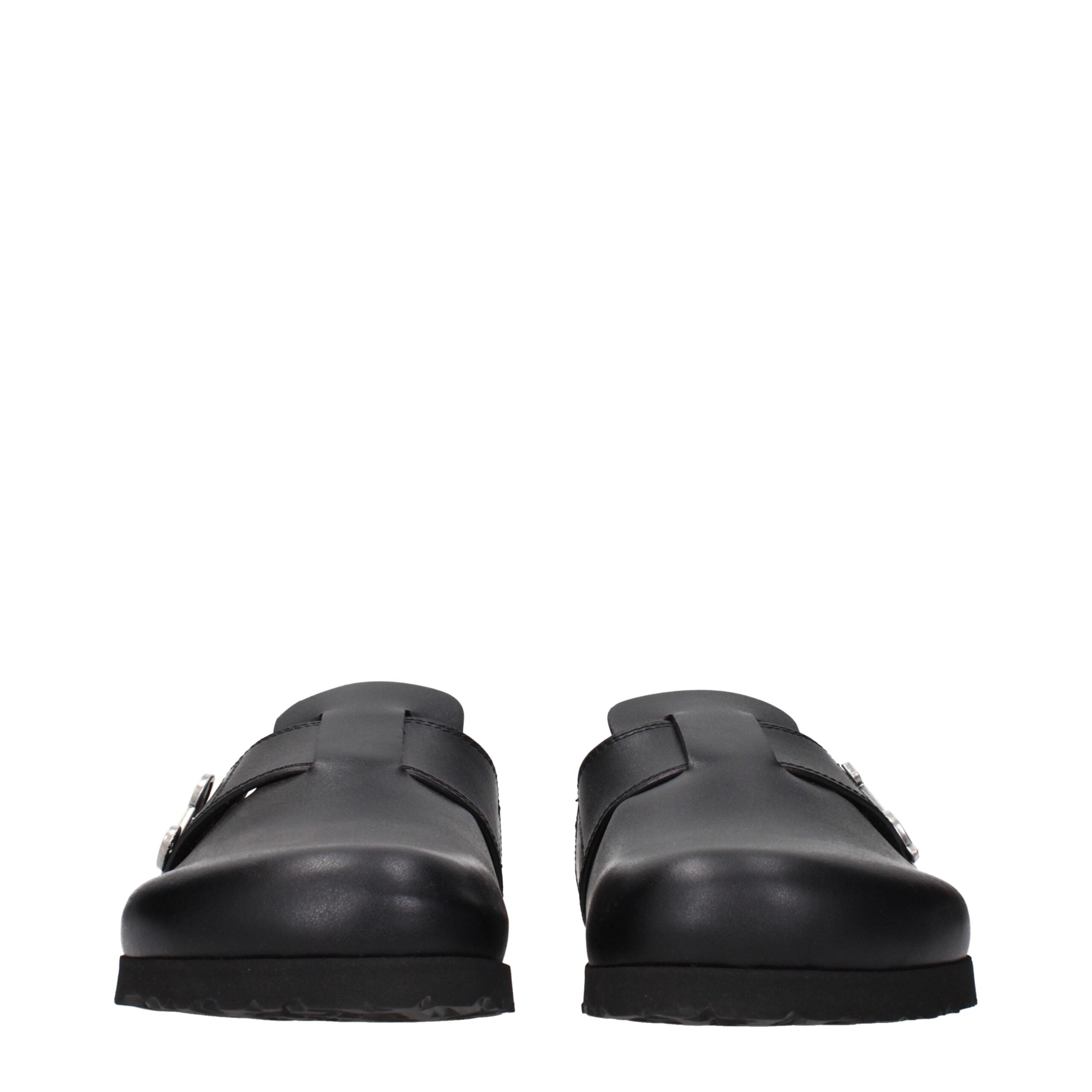 Palm Angels Black Leather Men's Slippers