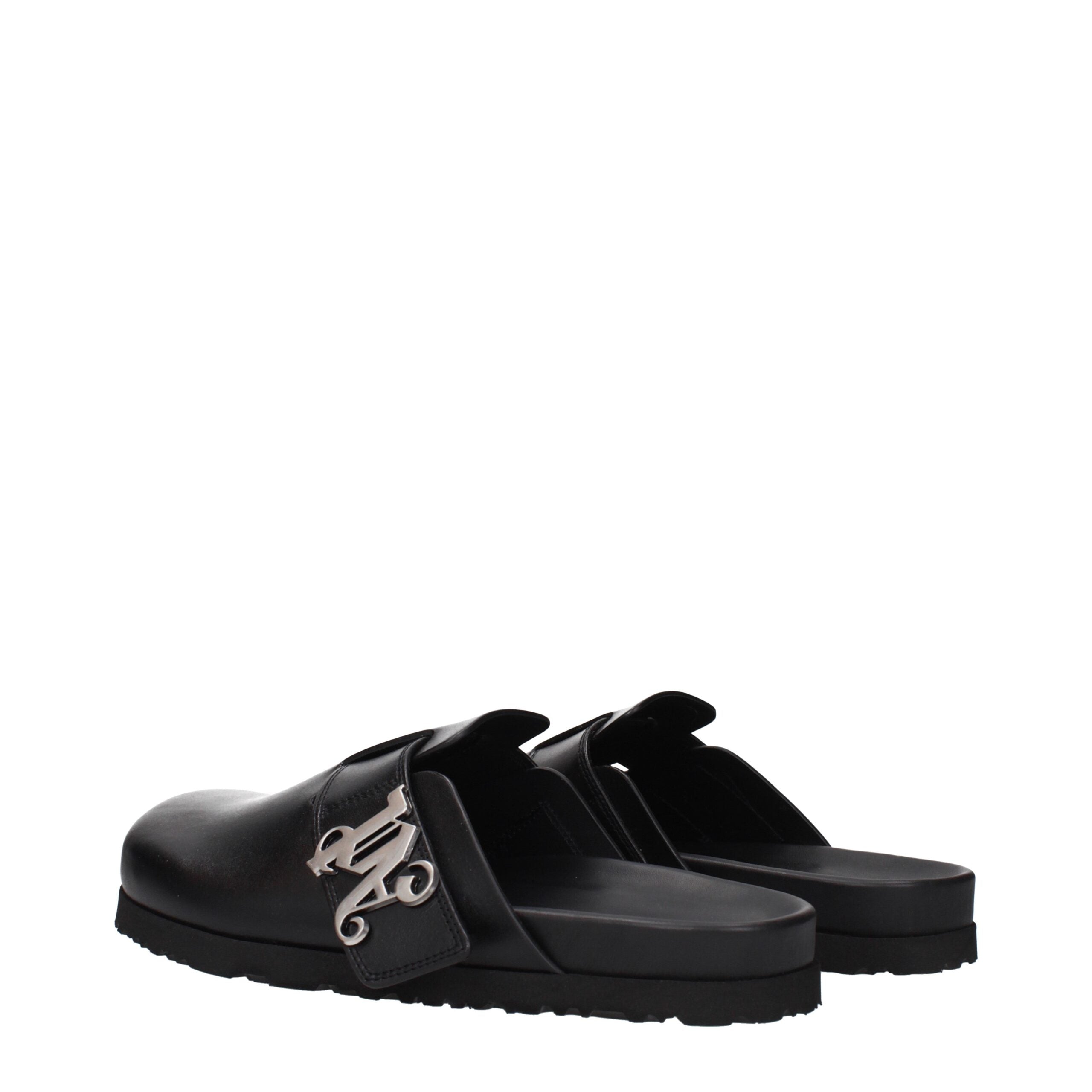 Palm Angels Black Leather Men's Slippers
