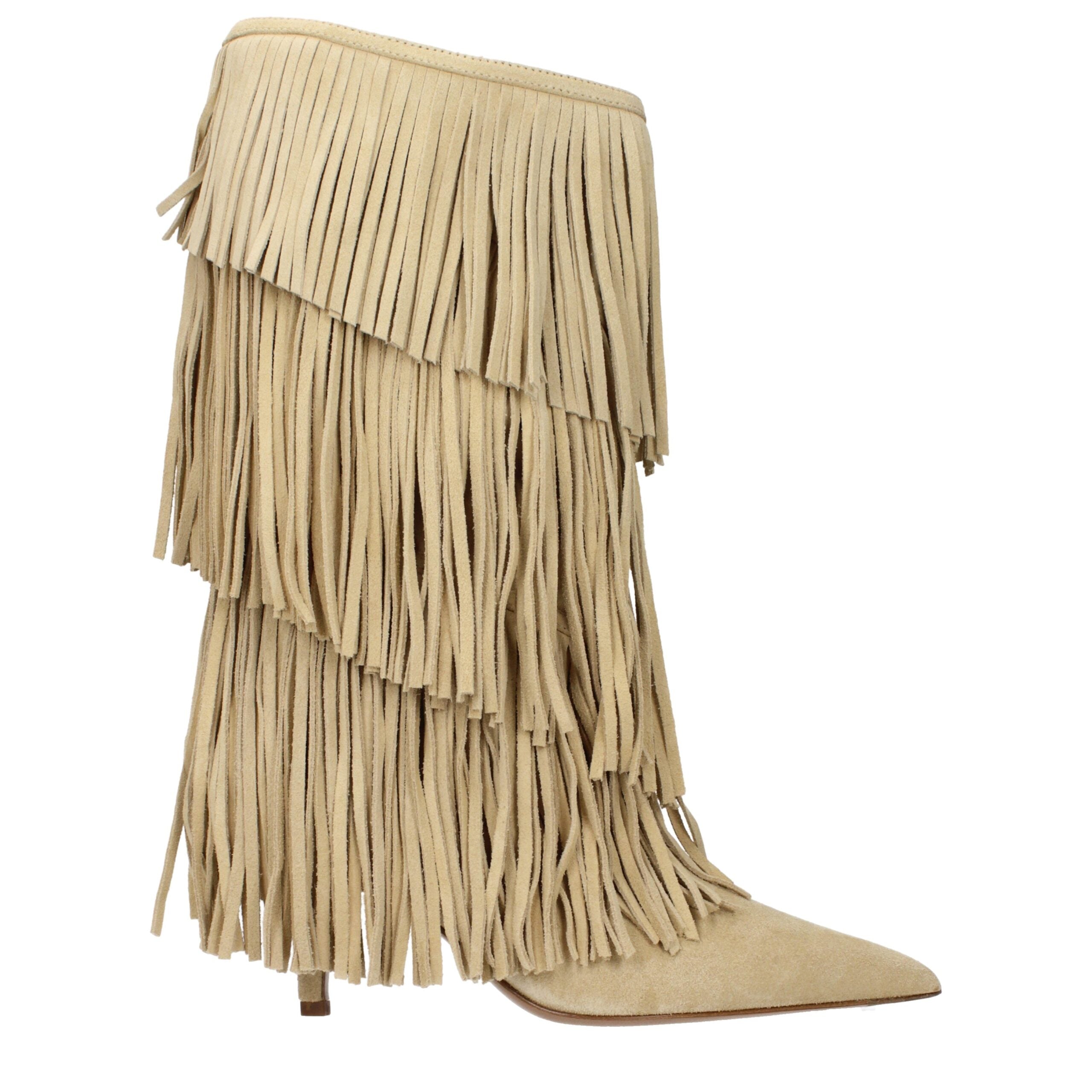 Paris Texas Beige Leather Flat Women's Boots