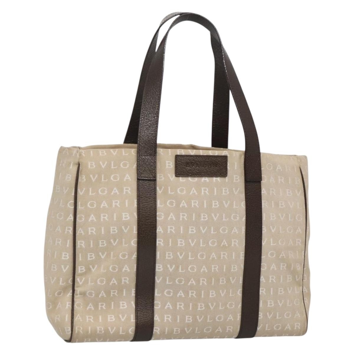 Bvlgari B.Zero1 Logomania Canvas With Leather Beige Canvas Tote Bag Bag (Pre-Owned)