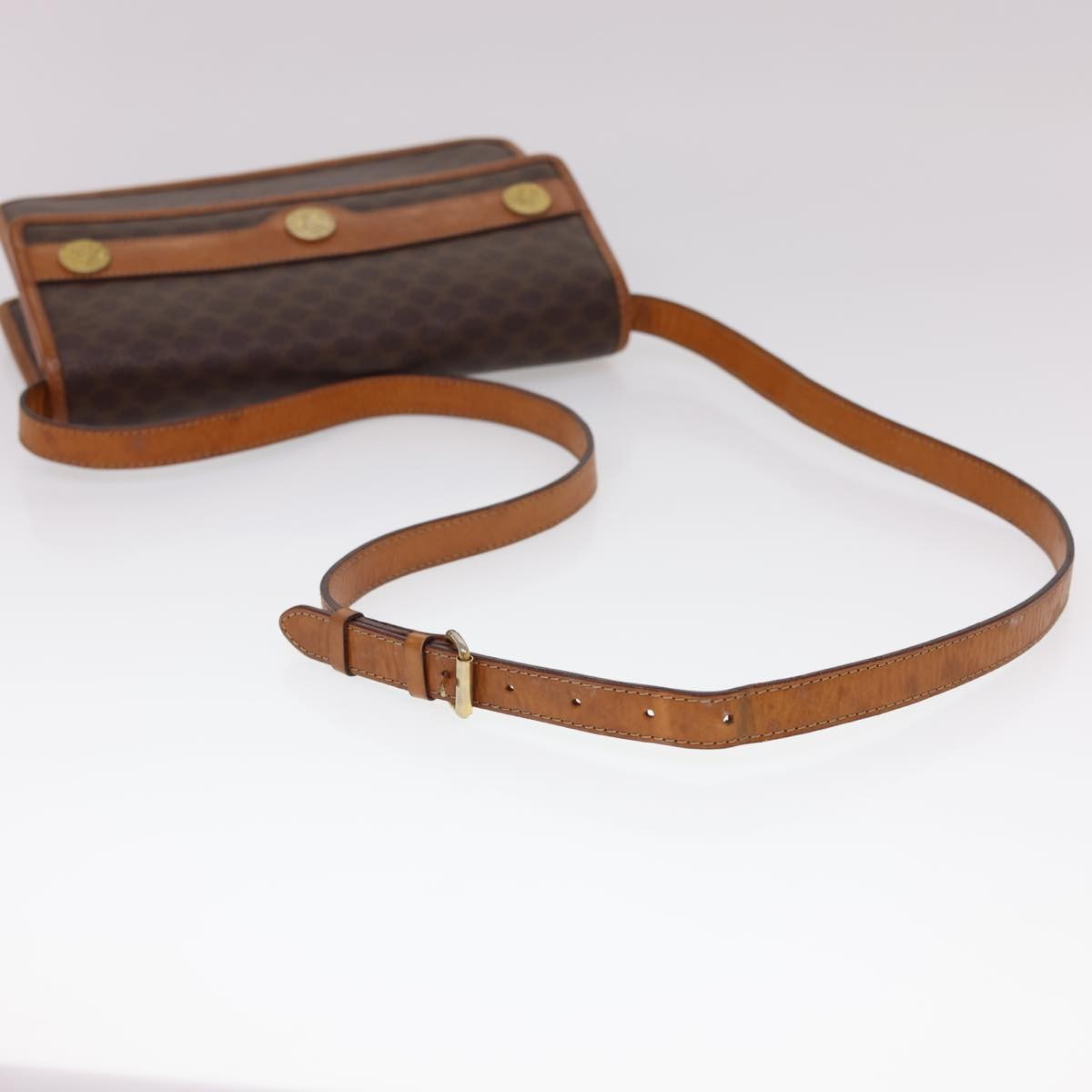 Celine Vintage Macadam Canvas And Leather Brown Canvas Shoulder Bag Bag (Pre-Owned)