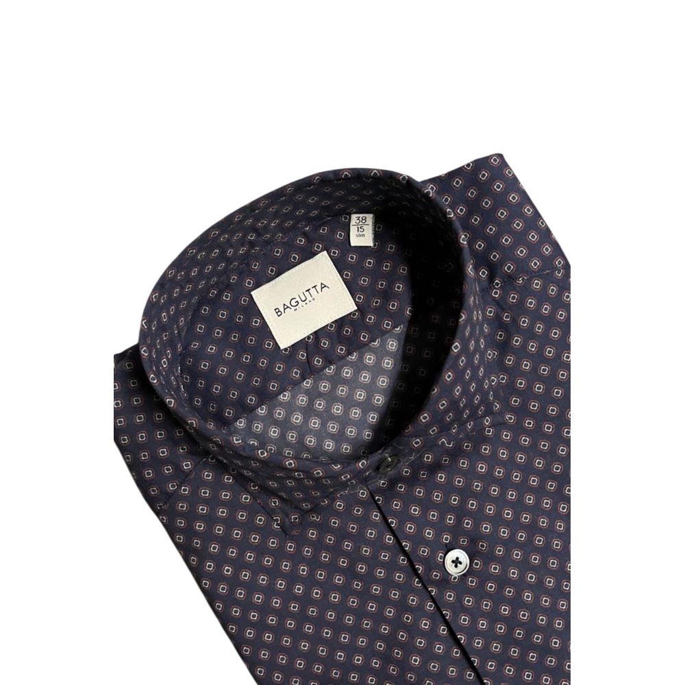 Bagutta Blue Cotton Men's Slim Fit Men's Shirt