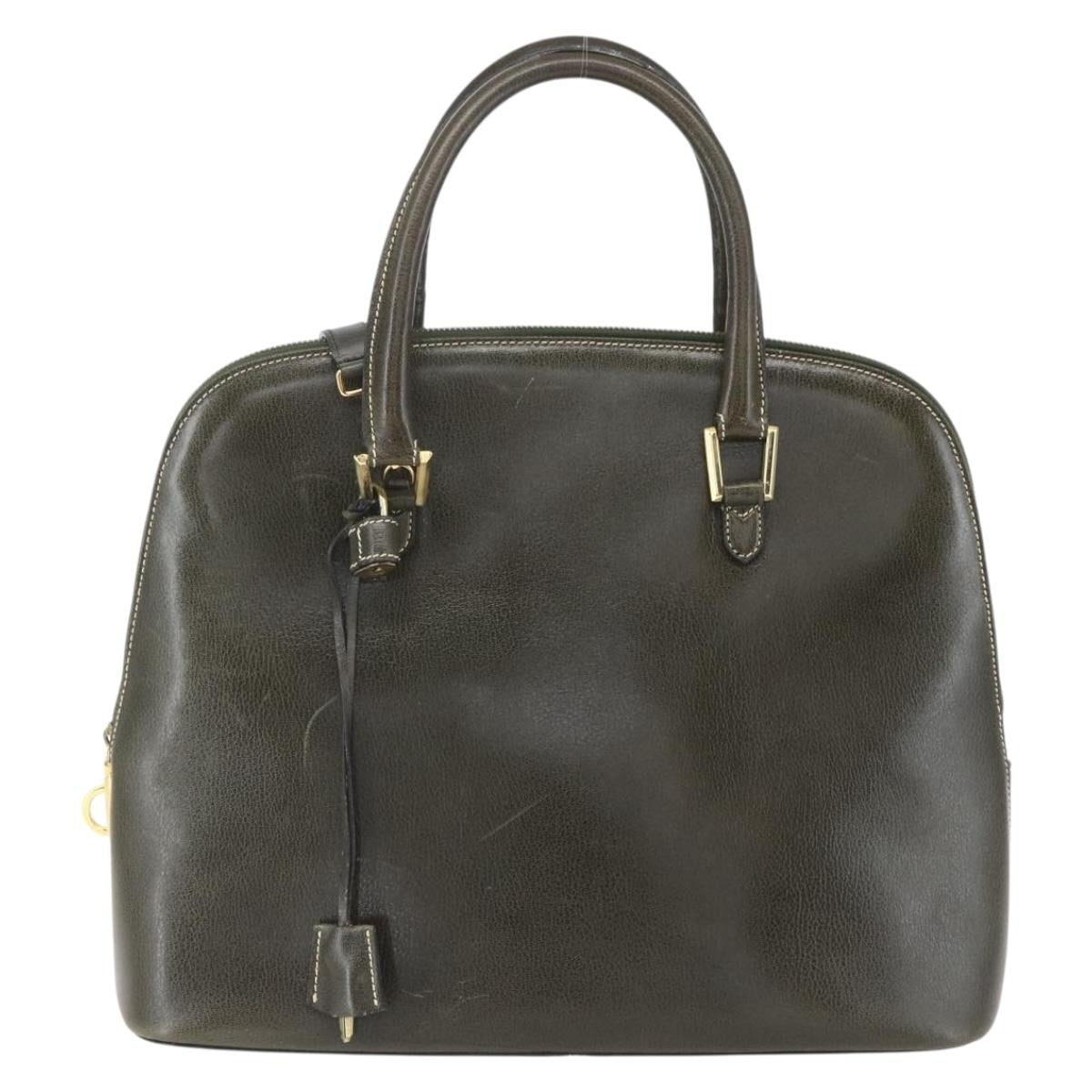 Salvatore Ferragamo Vintage Leather Khaki Leather Handbag (Pre-Owned)