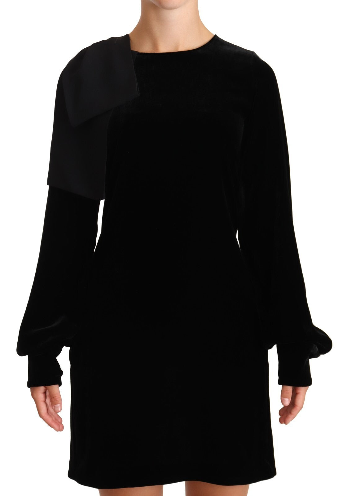 N.21 Sheath A-line Black Viscose Long Sleeves Round Neck Mini Women's Dress