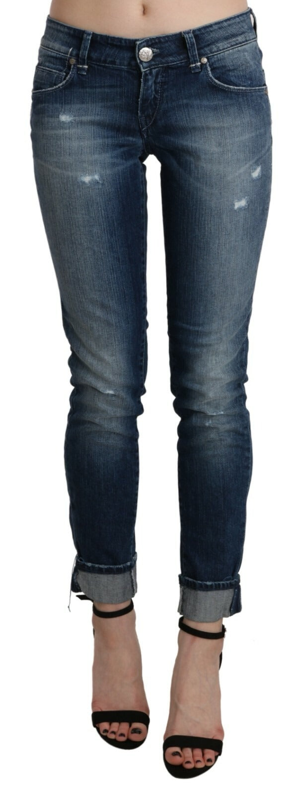 Acht Cotton Blue Washed Low Waist Skinny Cropped Women's Jeans