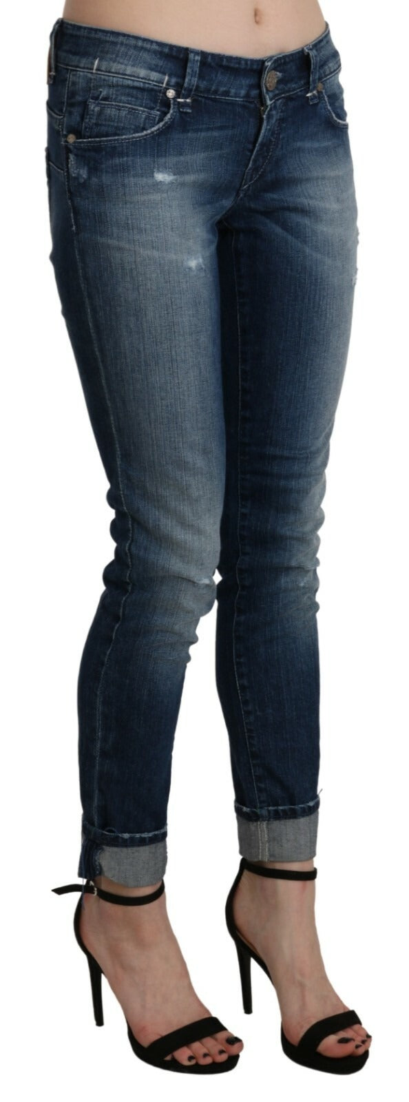 Acht Cotton Blue Washed Low Waist Skinny Cropped Women's Jeans