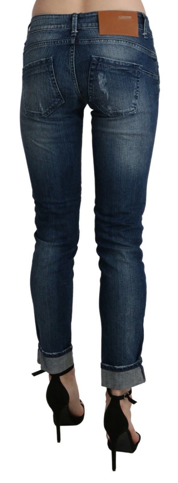 Acht Cotton Blue Washed Low Waist Skinny Cropped Women's Jeans