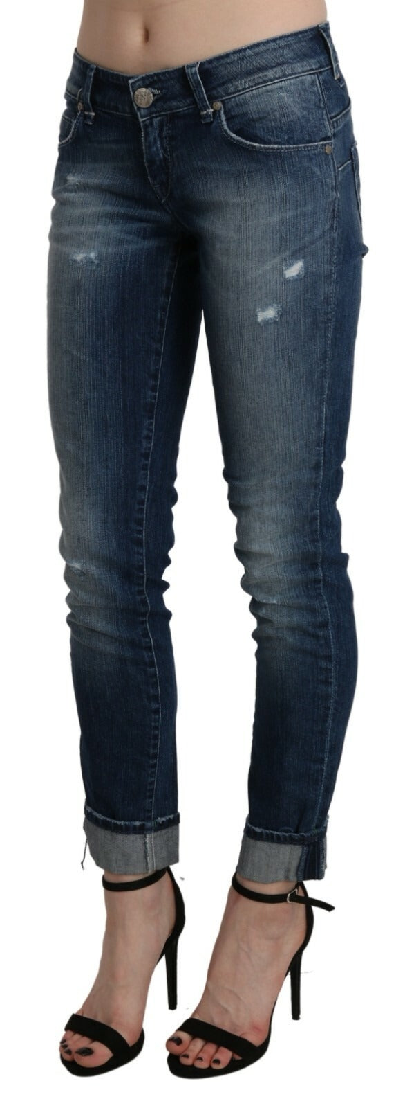 Acht Cotton Blue Washed Low Waist Skinny Cropped Women's Jeans