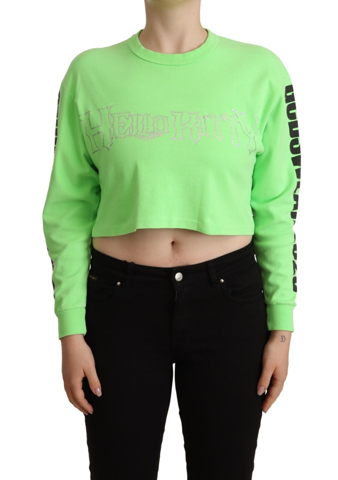 GCDS Mint Green Printed Long Sleeves Cropped Top Women's Sweater