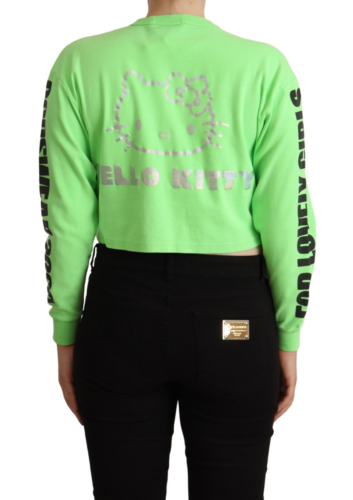 GCDS Mint Green Printed Long Sleeves Cropped Top Women's Sweater