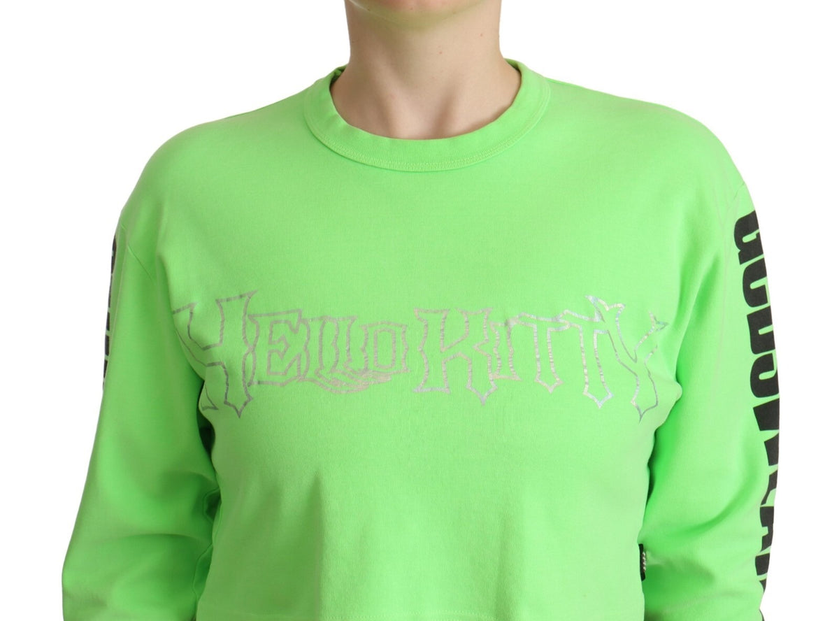 GCDS Mint Green Printed Long Sleeves Cropped Top Women's Sweater