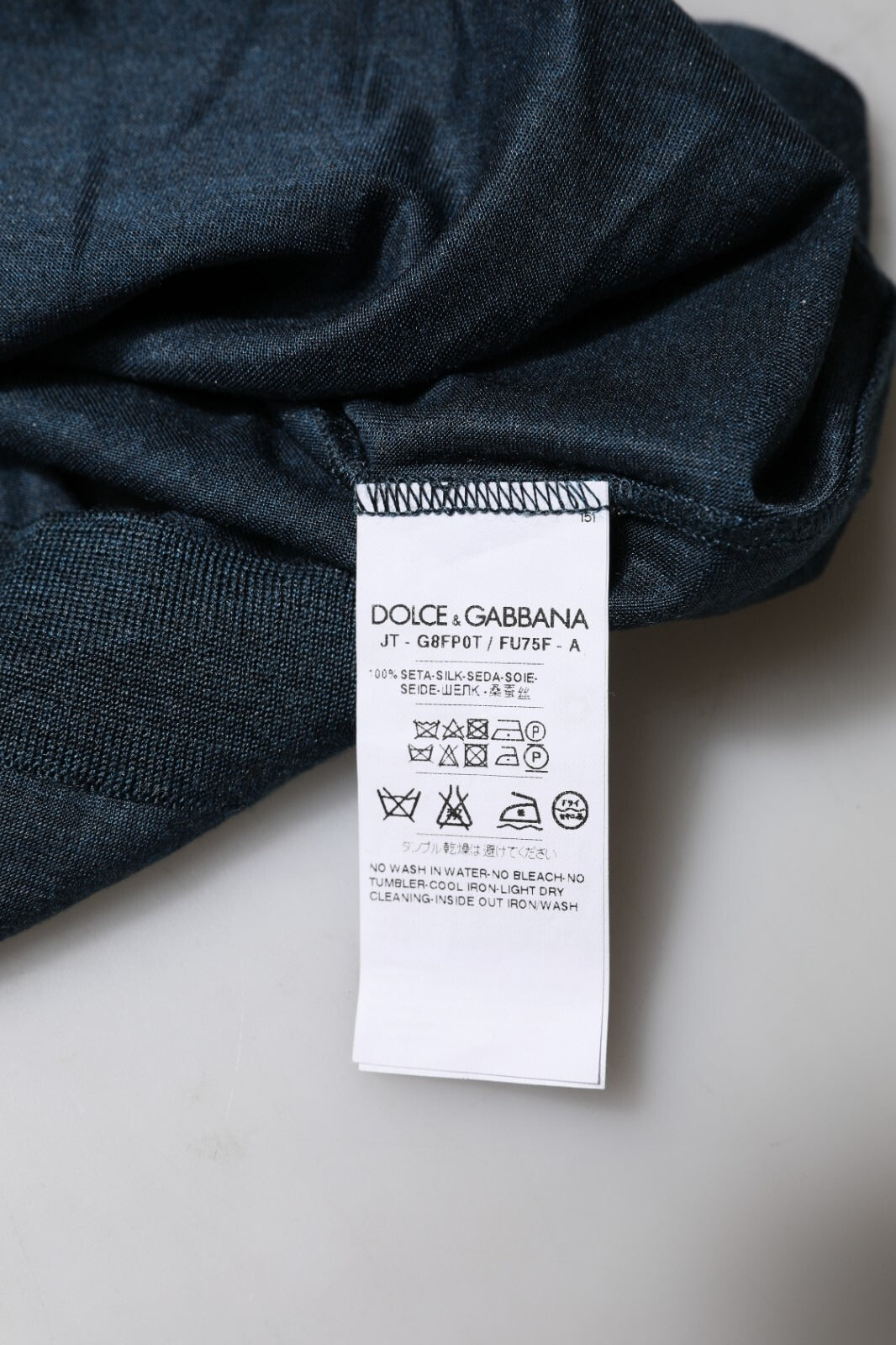 Dolce & Gabbana Dark Blue Silk Crew Neck Short Sleeve Men's T-shirt (Pre-Owned)