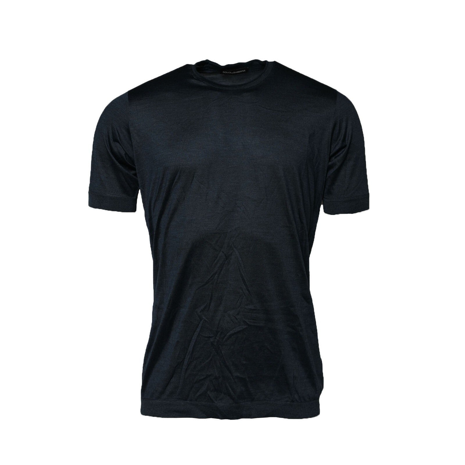 Dolce & Gabbana Dark Blue Silk Crew Neck Short Sleeve Men's T-shirt (Pre-Owned)