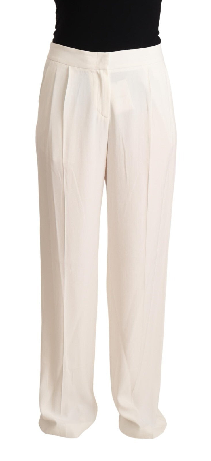 Tonello White High Waist Pleated Straight Formal Trouser Women's Pants (Pre-Owned)