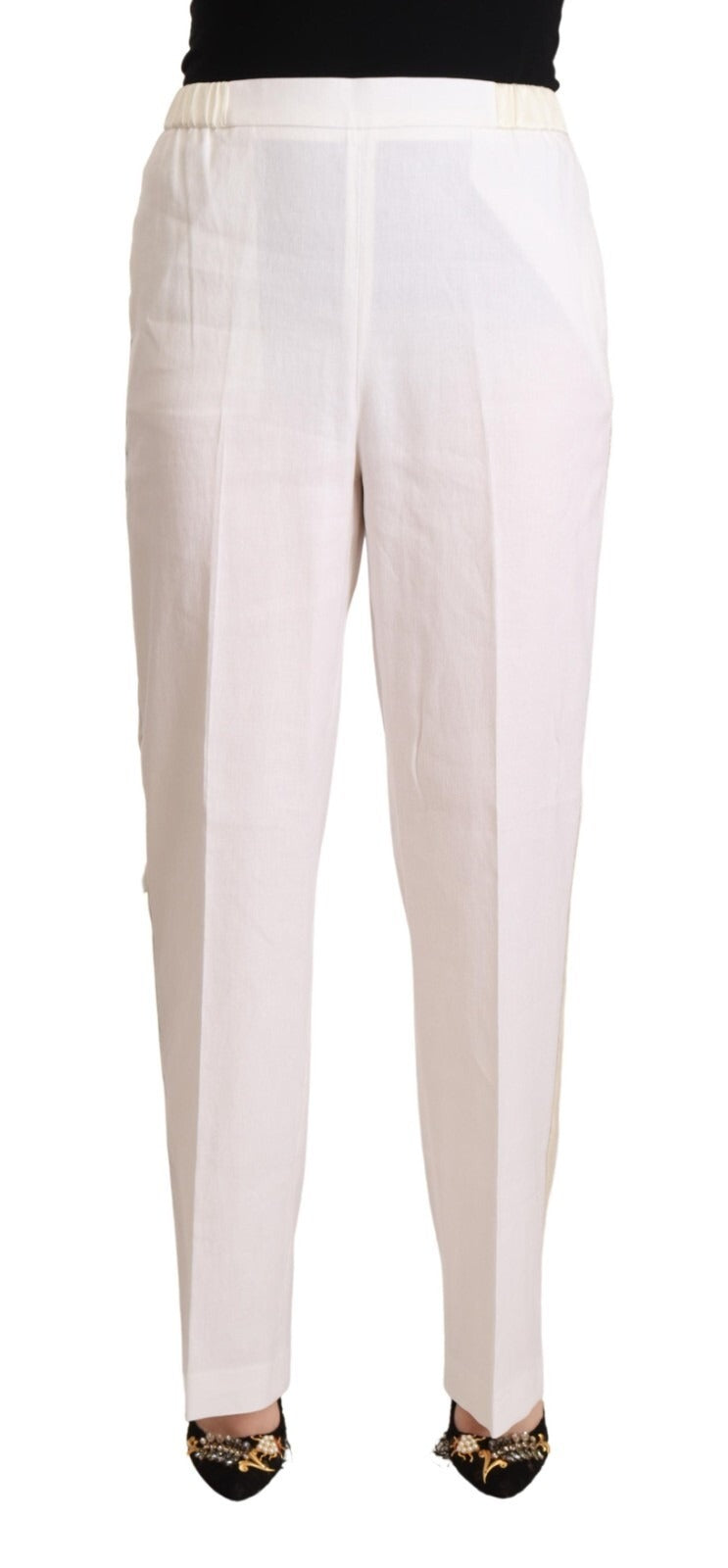 Fabiana Filippi Linen White High Waist Straight Formal Trouser Women's Pants (Pre-Owned)