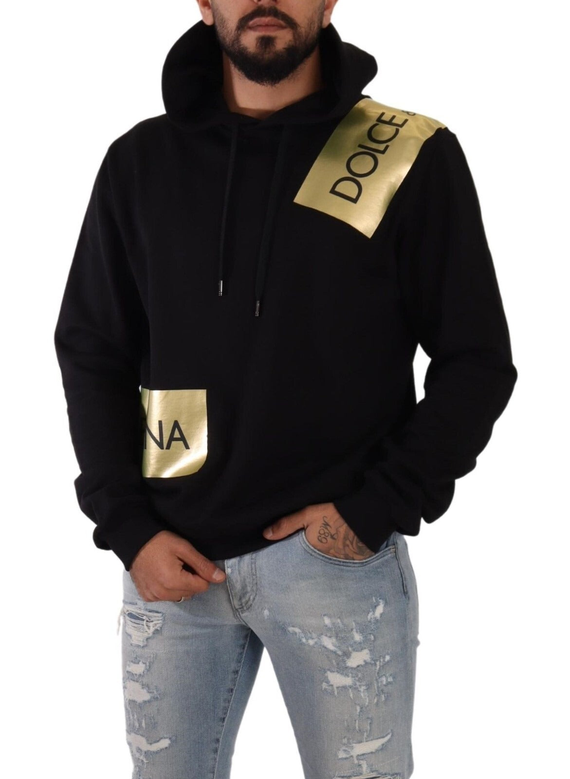 Dolce & Gabbana Black Gold Hooded Cotton Mens Pullover Men's Sweater (Pre-Owned)