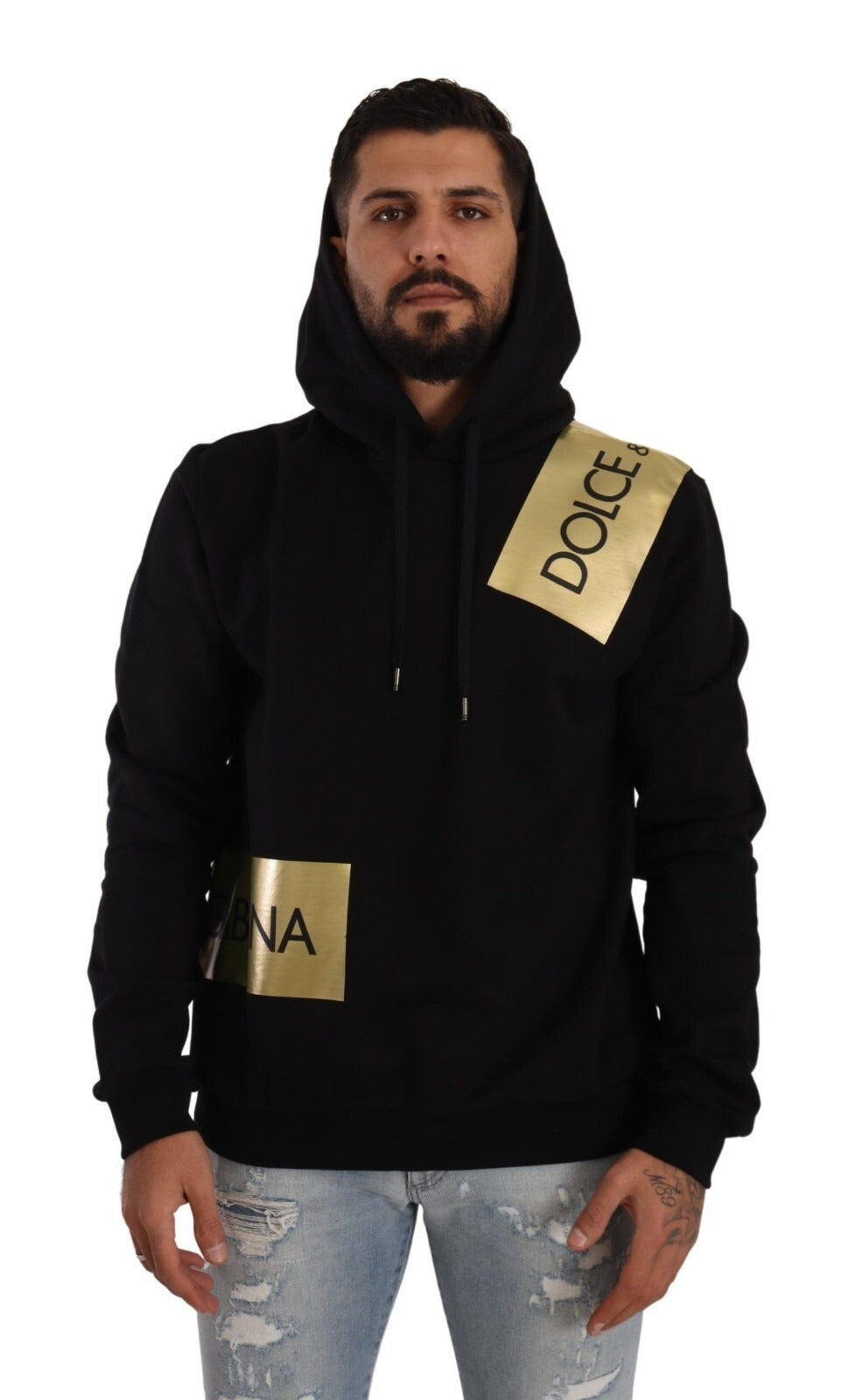Dolce & Gabbana Black Gold Hooded Cotton Mens Pullover Men's Sweater (Pre-Owned)