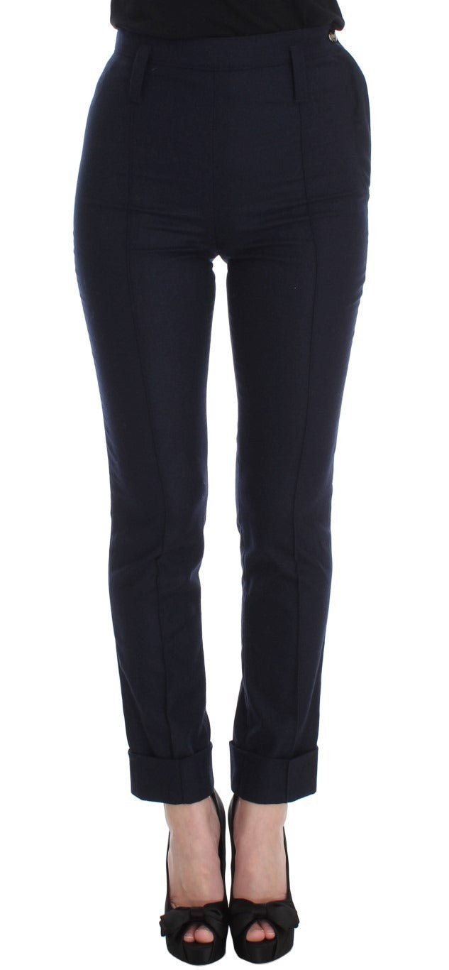 Ermanno Scervino Blue Virgin Wool Slim Fit Casual Women's Pants