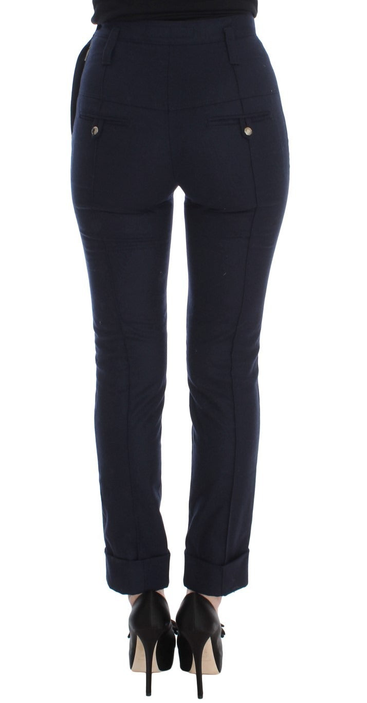 Ermanno Scervino Blue Virgin Wool Slim Fit Casual Women's Pants