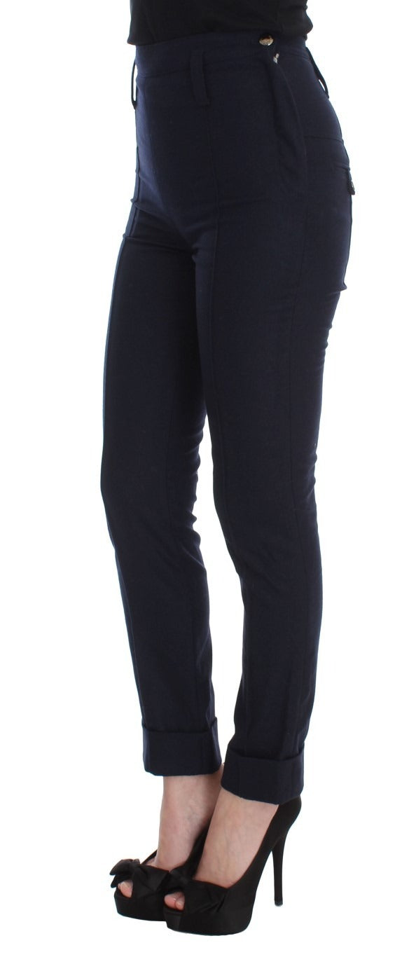 Ermanno Scervino Blue Virgin Wool Slim Fit Casual Women's Pants