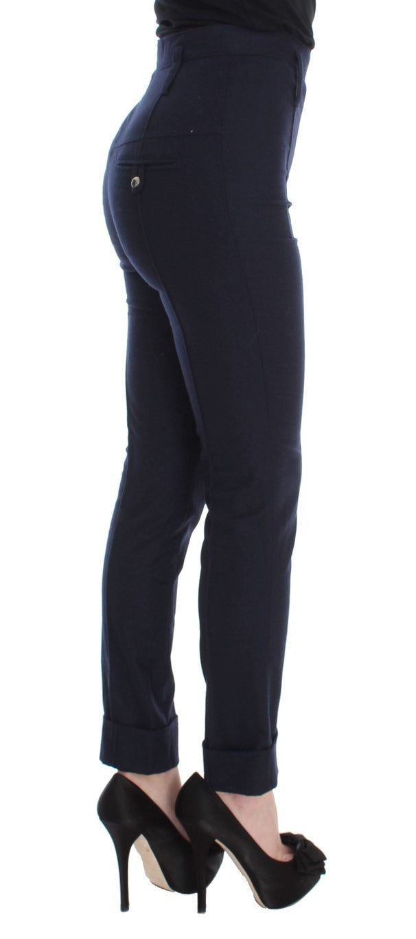 Ermanno Scervino Blue Virgin Wool Slim Fit Casual Women's Pants