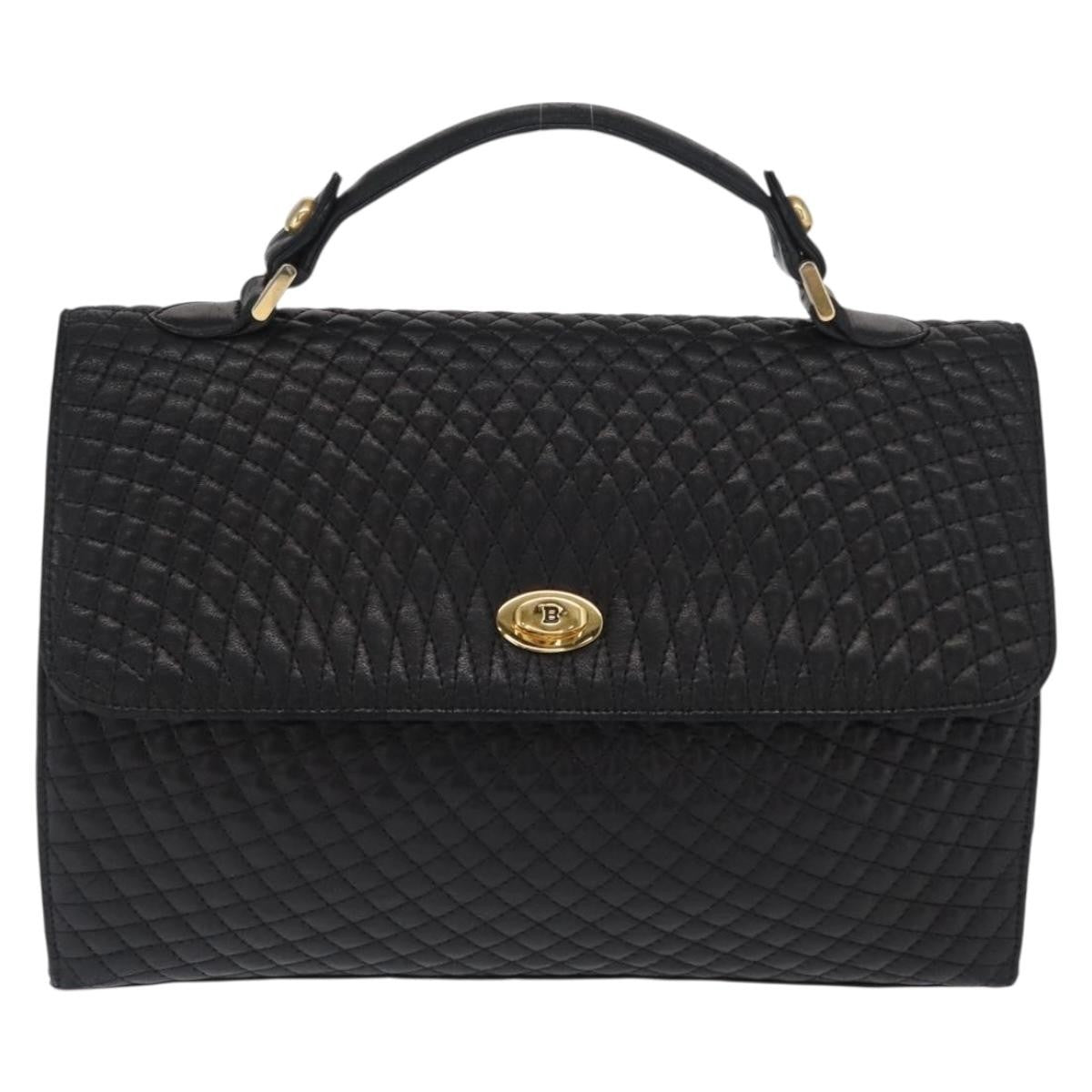 Bally Vintage Quilted Leather Black Leather Handbag (Pre-Owned)
