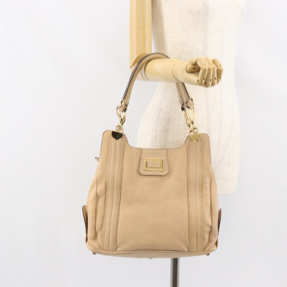 Chloe Vintage Leather Beige Leather Tote Bag Bag (Pre-Owned)