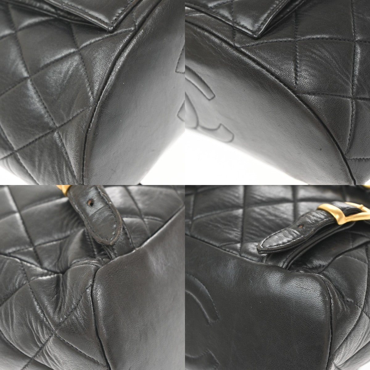 Chanel Vintage Cc Pocket Quilted Lambskin Black Leather Backpack Bag (Pre-Owned)