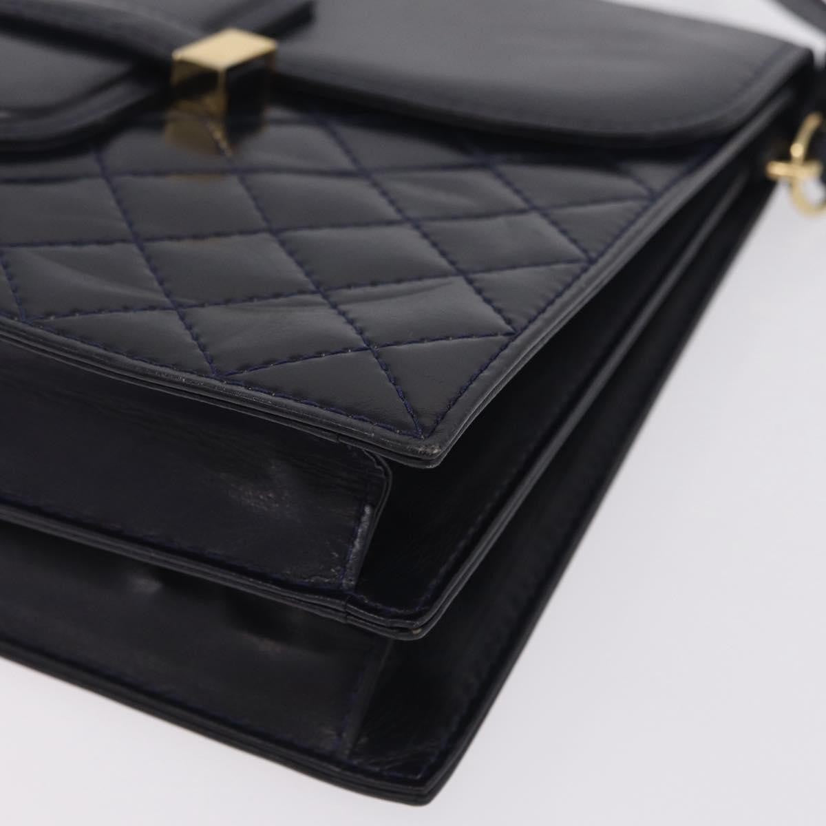 Saint Laurent Vintage Shoulder Bag Leather Navy Leather Shoulder Bag Bag (Pre-Owned)