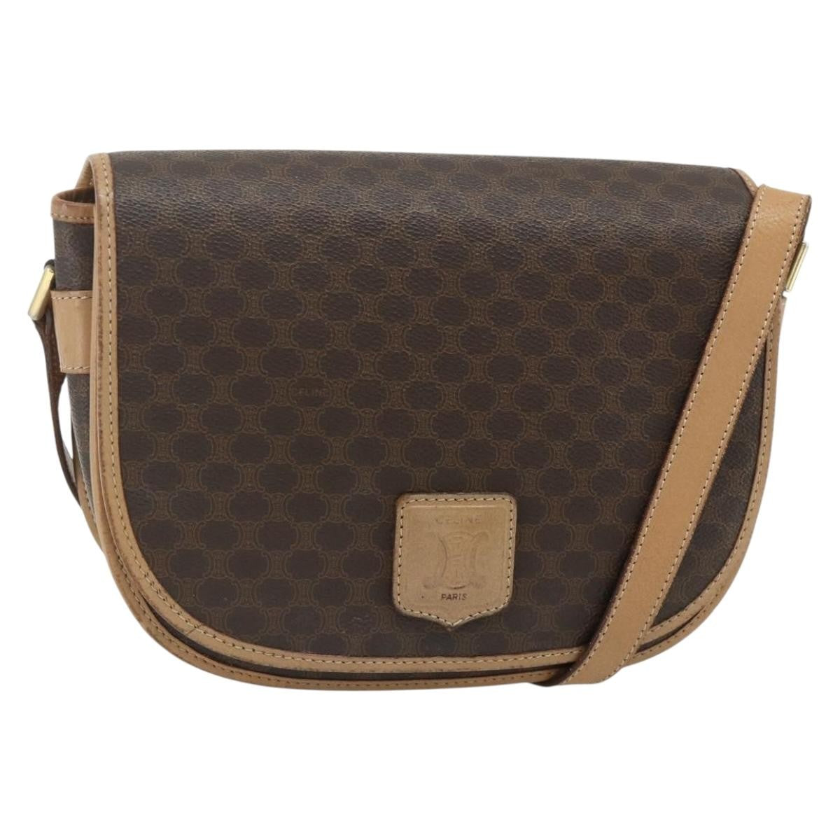 Celine Vintage Macadam Canvas And Leather Brown Canvas Shoulder Bag Bag (Pre-Owned)