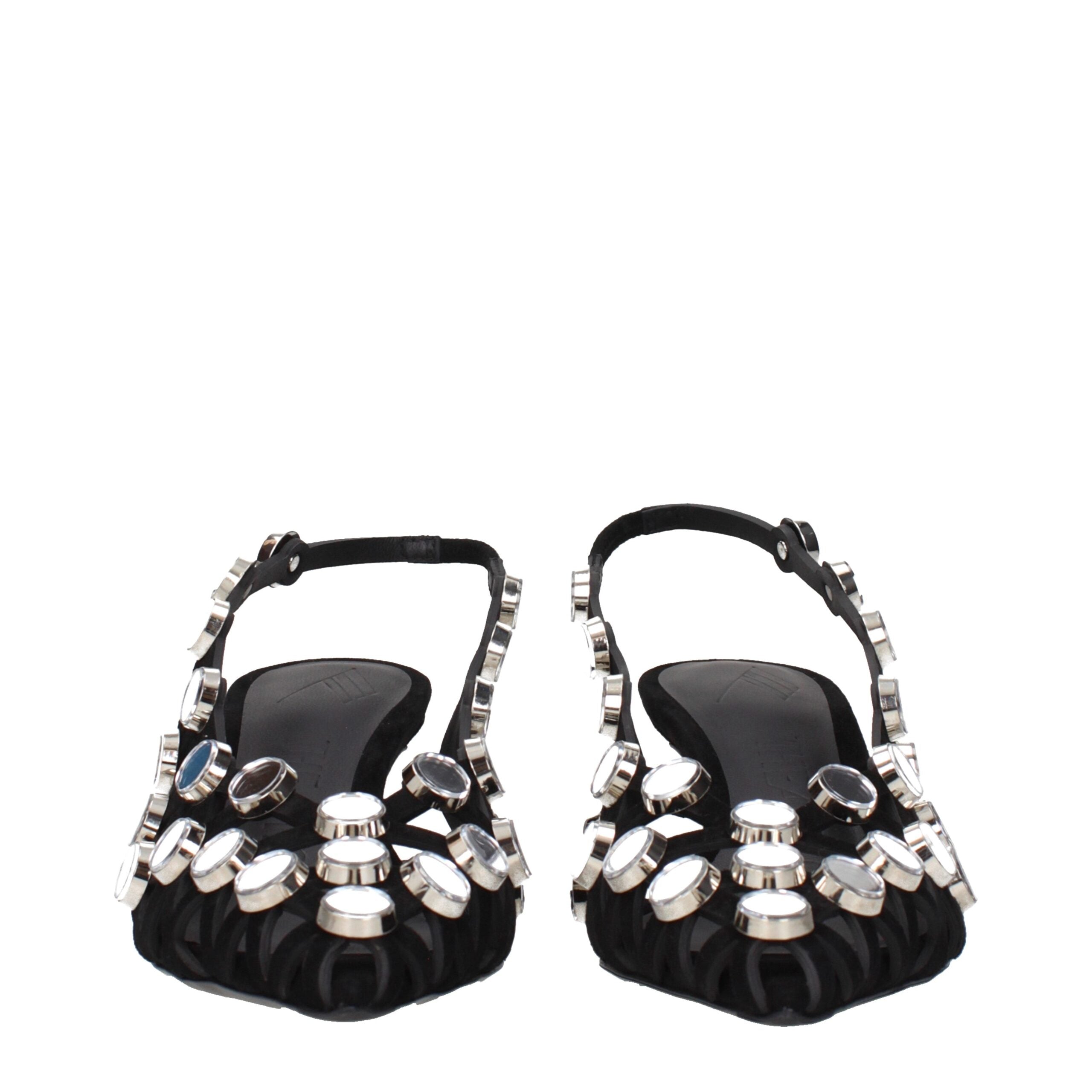 The Attico Black Leather Stiletto Heel Women's Sandals