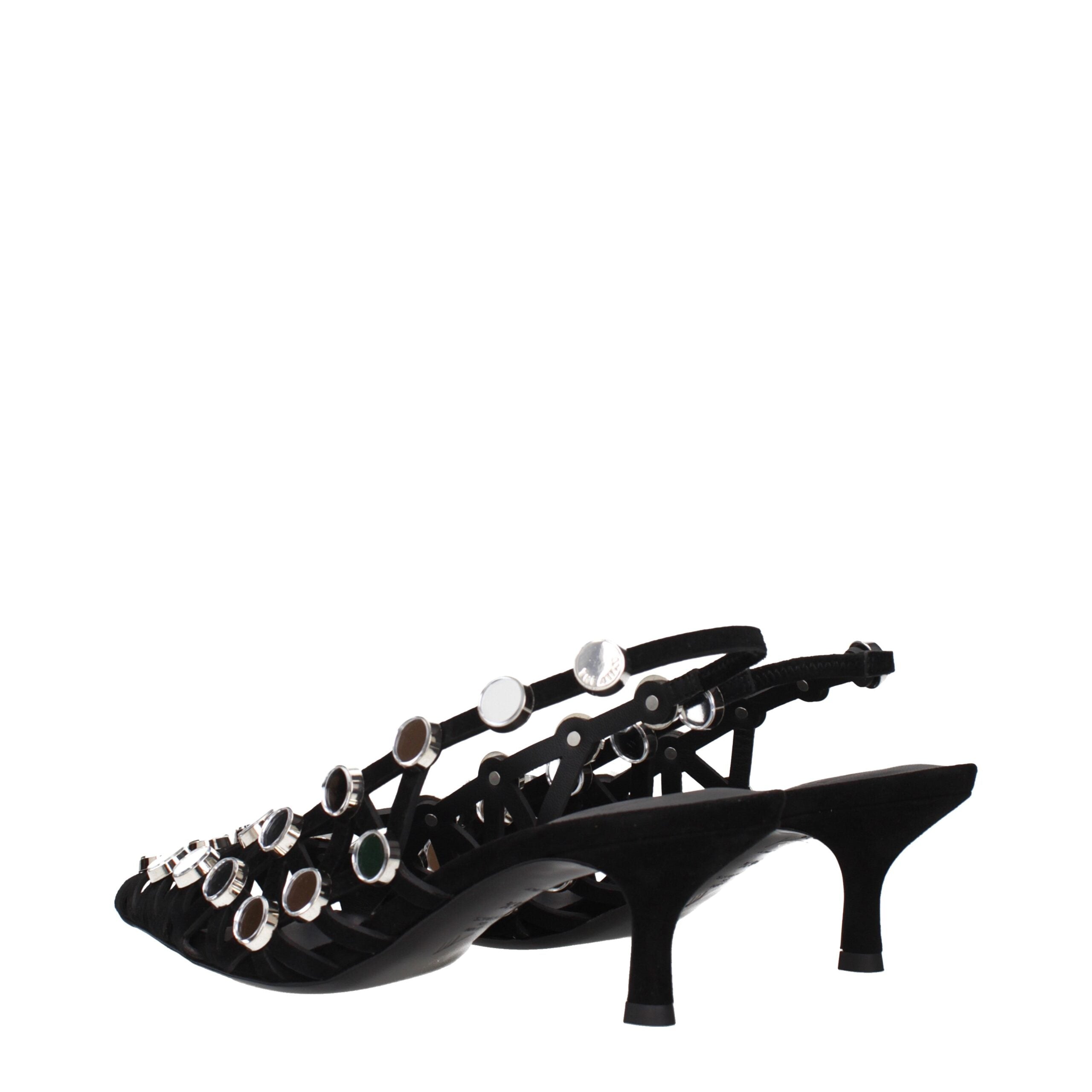 The Attico Black Leather Stiletto Heel Women's Sandals