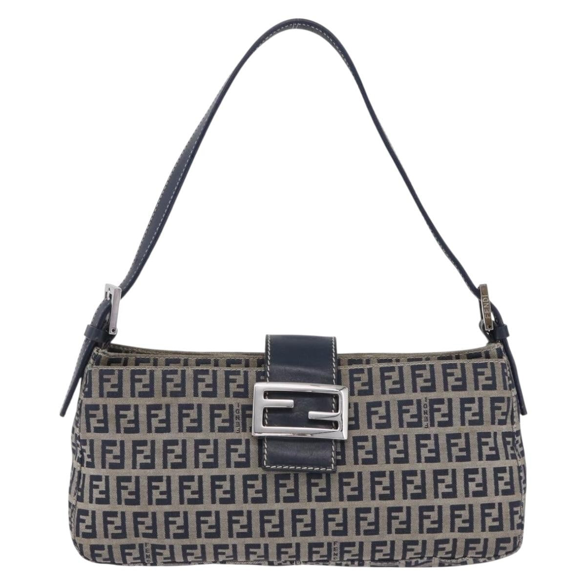 Fendi Baguette Zucca Canvas Navy Canvas Handbag (Pre-Owned)