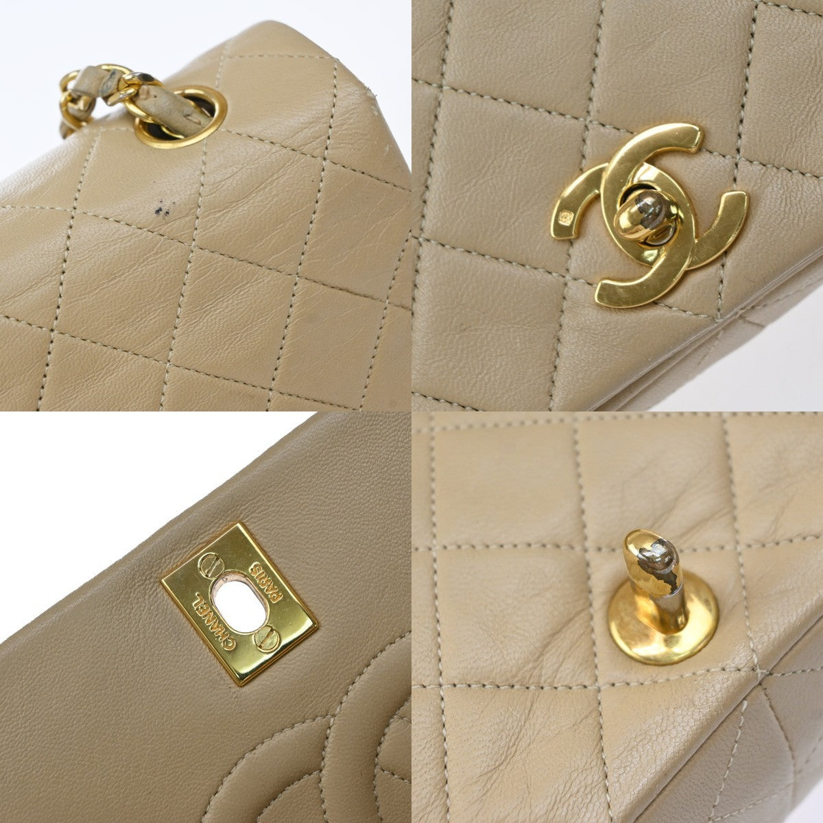 Chanel Vintage Full Flap Quilted Lambskin Beige Leather Shoulder Bag Bag (Pre-Owned)