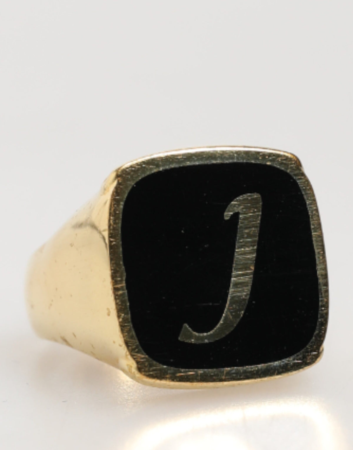Dolce & Gabbana Gold-Tone Real Brass Black Enamel "J" Adjustable Men's Rings