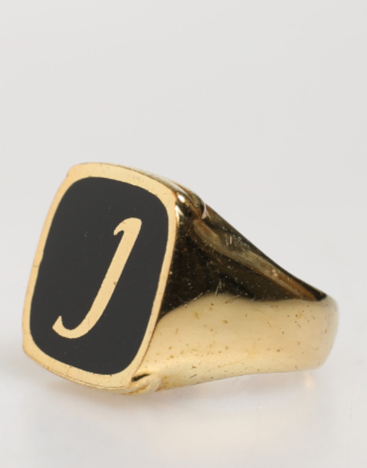 Dolce & Gabbana Gold-Tone Real Brass Black Enamel "J" Adjustable Men's Rings
