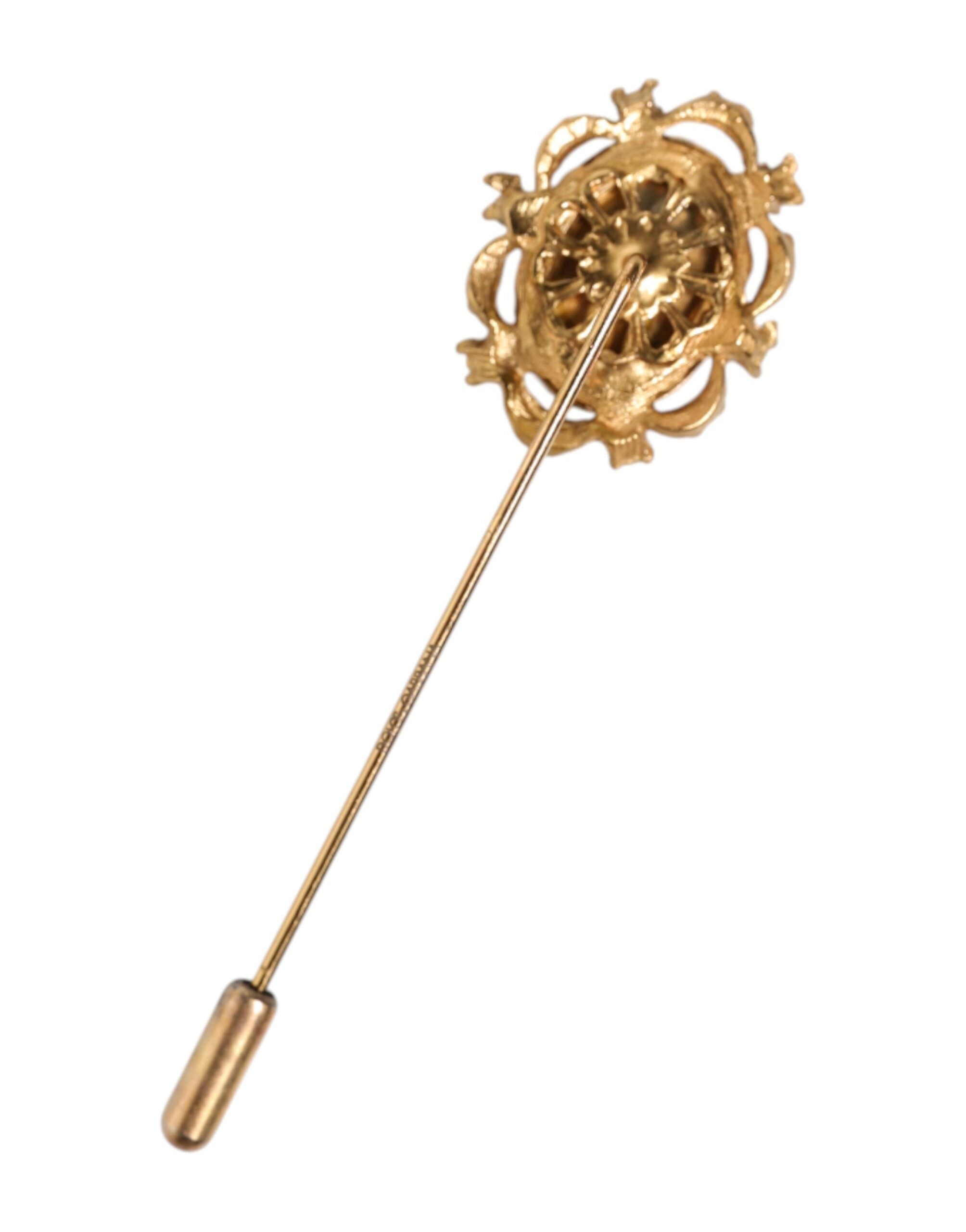 Dolce & Gabbana Gold Tone Green Stone Antique Men Accessory Brooch Men's Pin