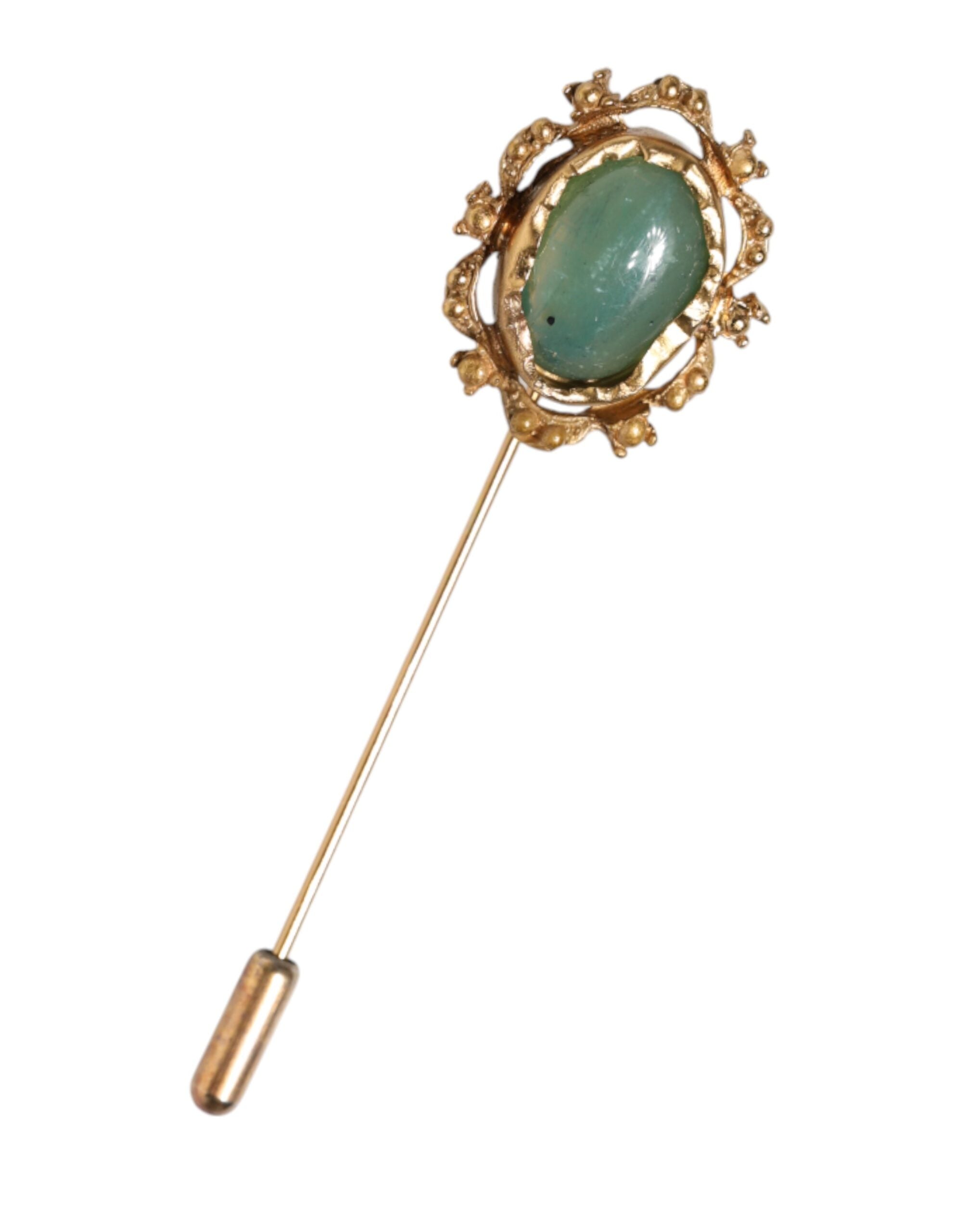 Dolce & Gabbana Gold Tone Green Stone Antique Men Accessory Brooch Men's Pin