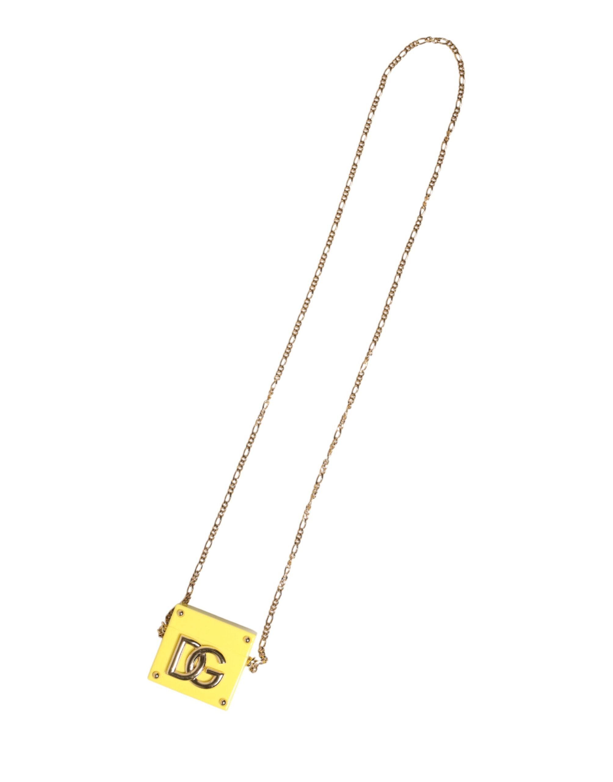 Dolce & Gabbana Yellow DG Logo Plaque Cover Gold Chain Airpods Women's Case