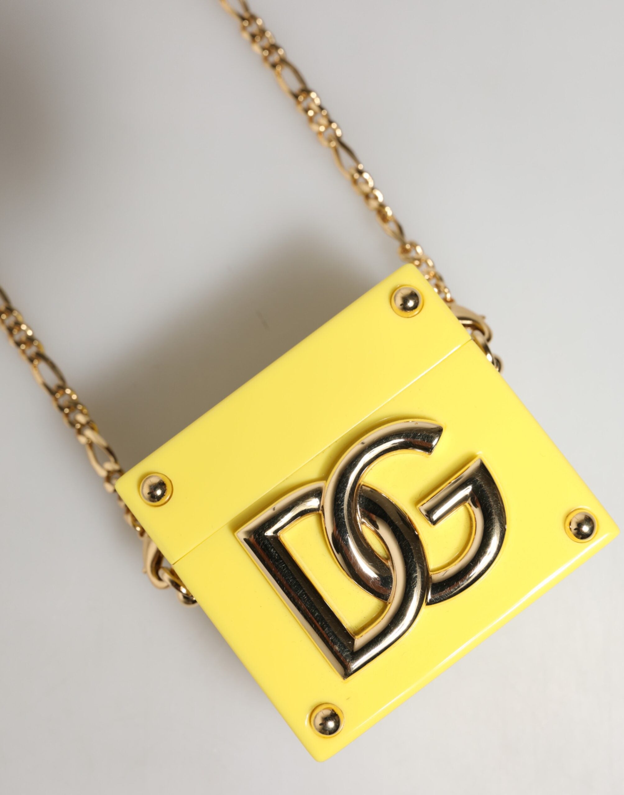 Dolce & Gabbana Yellow DG Logo Plaque Cover Gold Chain Airpods Women's Case